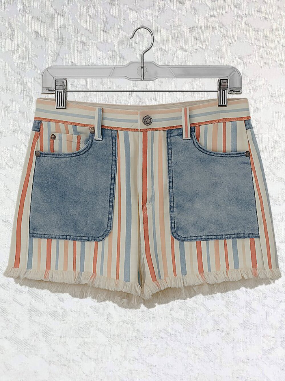 American Eagle Outfitters “Mom Short” High Rise Striped Denim Jean Shorts Size 8